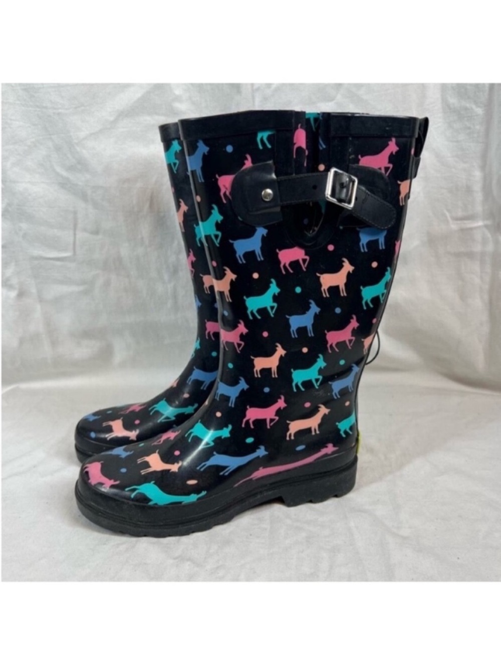 Western chief dotty goats printed Tall waterproof rain boots NWT